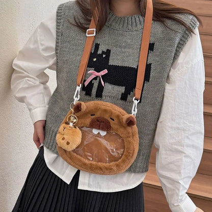大容量カピバラぬいぐるみショルダーバッグ かわいいカピバラハンドバッグ ユニセックスカピバラバッグ  並行輸入品