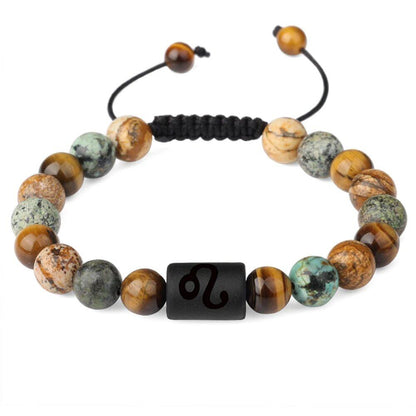 12 Zodiac Sign Beaded Bracelet, Natural Tiger Eye Stone, Zodiac Sign Bracelet for Men and Women, Charm Jewelry, Gift, Metal Color: Parallel Import