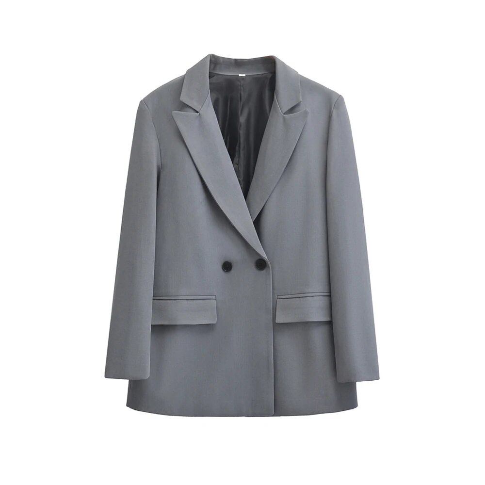 TRZA Women's Double-Breasted Blazer Coat with Long Sleeves and Flap Pockets for Office Wear. Chic and Stylish Outerwear. Size: 100% Cotton. Color: As shown. Parallel Import.