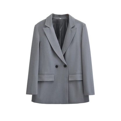 TRZA Women's Double-Breasted Blazer Coat with Long Sleeves and Flap Pockets for Office Wear. Chic and Stylish Outerwear. Size: 100% Cotton. Color: As shown. Parallel Import.