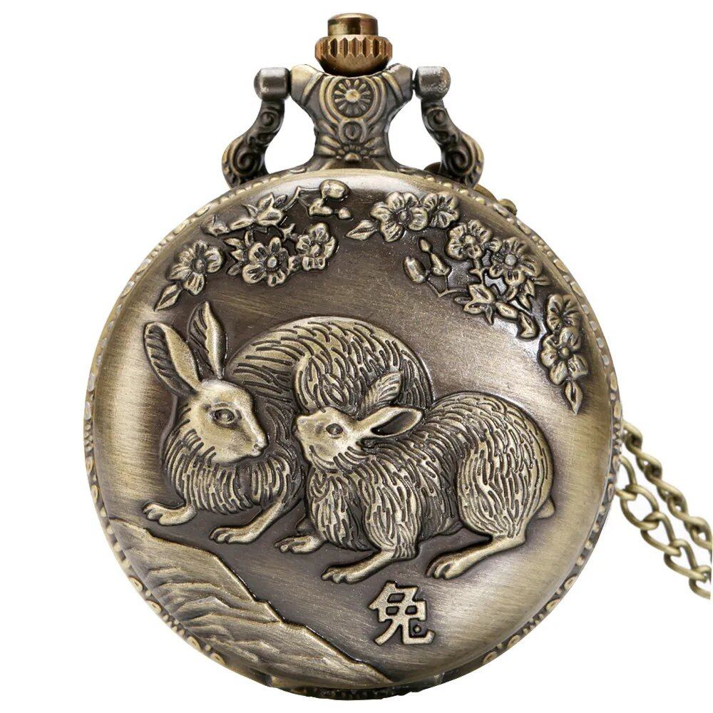 Vintage Bronze Zodiac (Rat, Ox, Tiger, Rabbit, Dragon, Snake, Horse, Sheep, Monkey, Bird, Dog, Boar) Quartz Necklace Pocket Watch, Color: Zodiac, Parallel Import