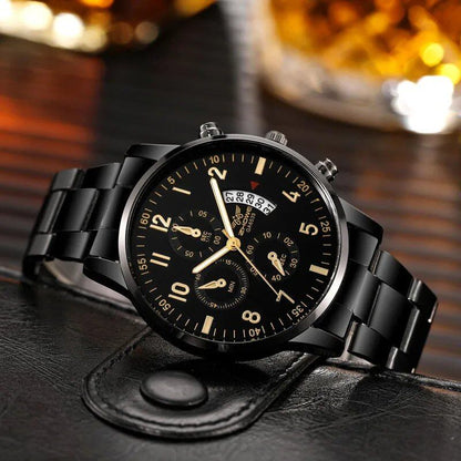 1 Men's Luxury Watch, Stylish Business Watch with Calendar Function, Stainless Steel Strap, Christmas or Valentine's Day Gift, Color: Parallel Import