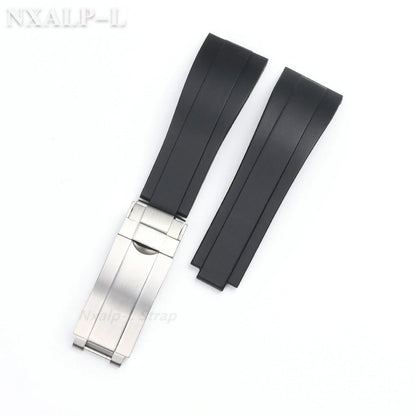 20mm Silicone Rubber Dive Watch Strap Bracelet for Rolex Daytona, Submariner, GMT, and Yacht-Master, 9x9mm, Fine-Adjust Buckle, Size: No Logo; Band Color: Black; Band Width: 20mm, Parallel Import