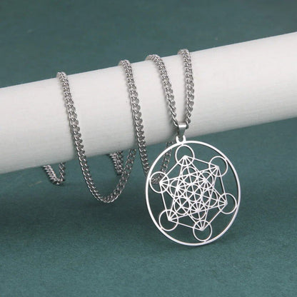 "Skyrim Angel Seal Archangel Metatron Cube Necklace, Stainless Steel, Unisex, Sacred Geometry Amulet, Religious and Spiritual Jewelry" Metal Color: Parallel Import