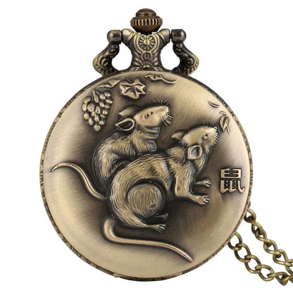 Vintage Bronze Zodiac (Rat, Ox, Tiger, Rabbit, Dragon, Snake, Horse, Sheep, Monkey, Bird, Dog, Boar) Quartz Necklace Pocket Watch, Color: Zodiac, Parallel Import