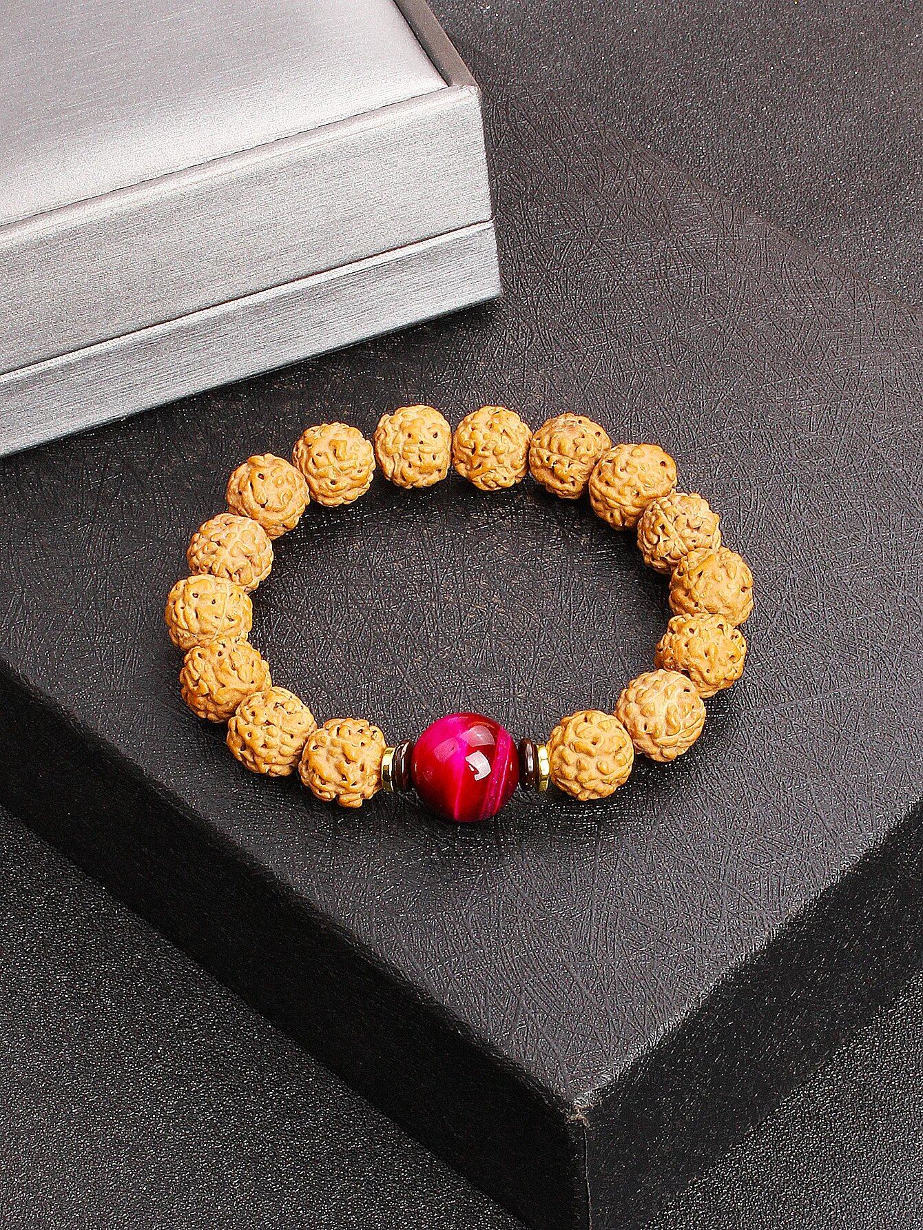 12mm Vajra Bodhi Rudraksha Bracelet with Red Tiger Eye and Aquamarine (Protection, Courage, Calmness, Mental Energy, Harmony) Length: 12mm (Parallel Import)