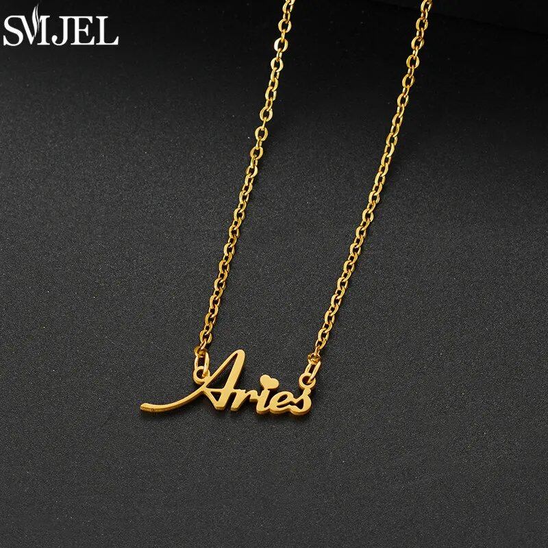 12 Zodiac Signs Jewelry Stainless Steel Zodiac Letter Necklace Aries, Leo, Taurus, Gemini, Aquarius Horoscope Christmas Gift Color: 45cm Length; Main Stone Color: Parallel Import