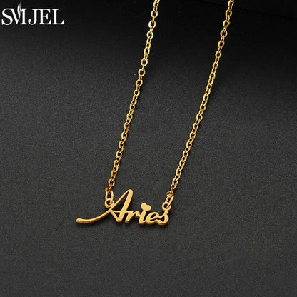 12 Zodiac Signs Jewelry Stainless Steel Zodiac Letter Necklace Aries, Leo, Taurus, Gemini, Aquarius Horoscope Christmas Gift Color: 45cm Length; Main Stone Color: Parallel Import
