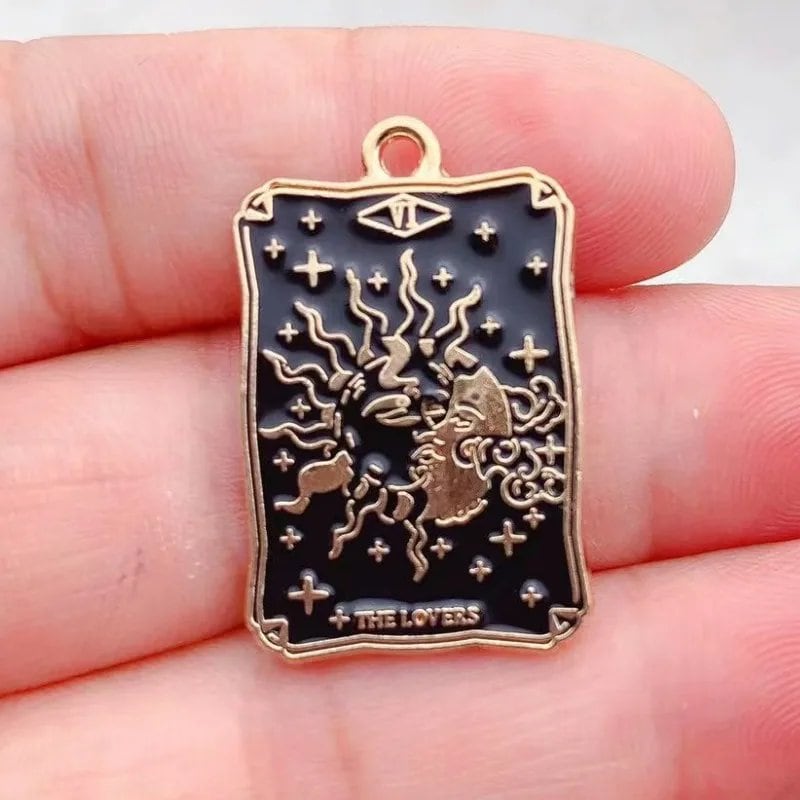 Set of 10 Tarot Card Charms, Magical Divination Craft Metal Charms Pendants for DIY Earrings, Bracelets, Jewelry Making, Handmade Crafts, Metal Color: Parallel Import