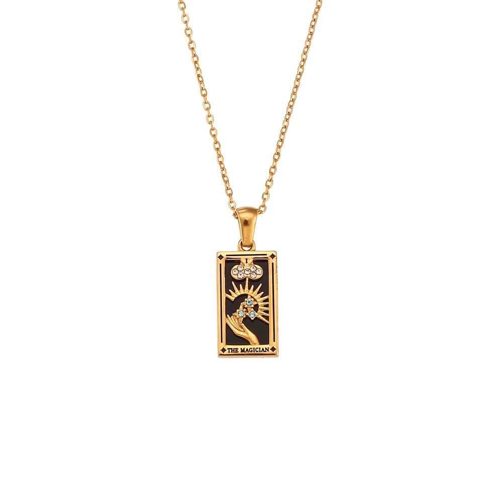 2022 Color-Resistant Colorful Tarot Necklace with Zircon Star, Moon, Sun, Lovers, Magician, Knight, and Empress Pendants for Women, 40cm Long; Metal Color: Parallel Import