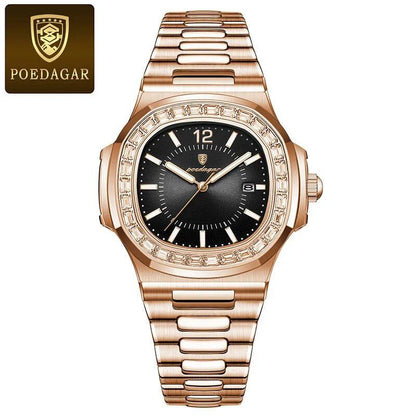 POEDAGAR Stainless Steel Men's Watch, Waterproof, Business Style, with Calendar, Quartz Movement, Luxury Laminated Square Design, Parallel Import