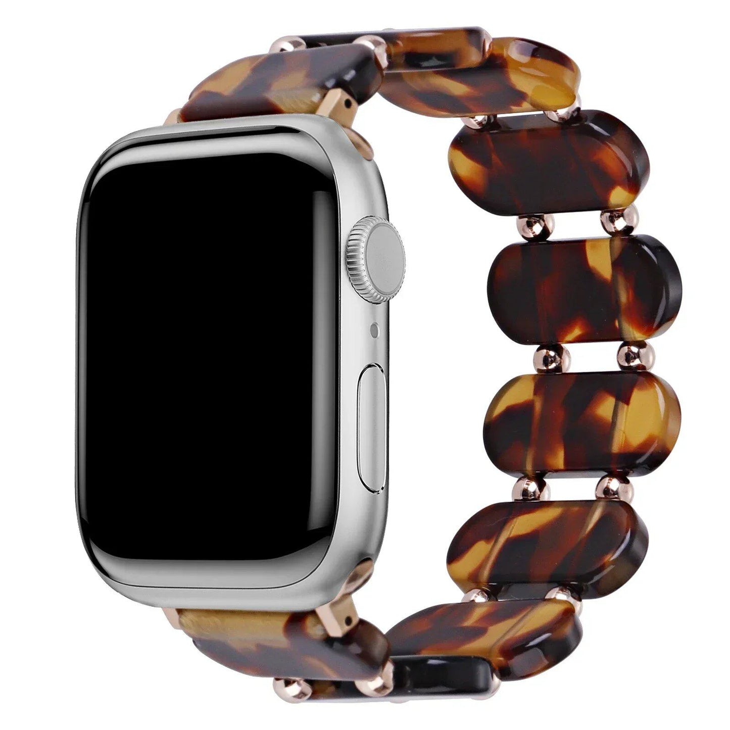Resin Apple Watch Band, 46mm, 41mm, 42mm, 45mm, 49mm, Compatible with iWatch Series 10, 9, 8SE, 6, 5, 46mm, 41mm, 42mm, 45mm, 49mm, Women's, Elastic Ring Strap with Metal Beads, Band Color: mm, Parallel Import
