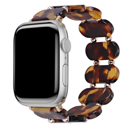 Resin Apple Watch Band, 46mm, 41mm, 42mm, 45mm, 49mm, Compatible with iWatch Series 10, 9, 8SE, 6, 5, 46mm, 41mm, 42mm, 45mm, 49mm, Women's, Elastic Ring Strap with Metal Beads, Band Color: mm, Parallel Import