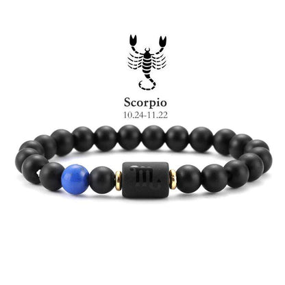 12 Zodiac Signs Bracelet with Natural Stones, Capricorn, Virgo, Leo, and Libra, for Men and Women, Couples, Friends, and Couples; Jewelry Gift; Length: 18-19cm, Parallel Import