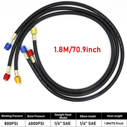 0.9M-1.8M AC Charging Hose Tube Kit with Low-Loss Fittings for R134A, R12, and R22 Refrigerants, Includes Air Conditioner Manifold Gauge, Parallel Import
