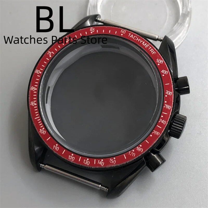 BLIGER 40mm Black PVD VK63 Watch Case with Black, Blue, Red, Green, and Silver Inserts, Acrylic Mirror, and VK63 Movement Assembly and Repair Parts; Dial Diameter: VK63 (Imported)