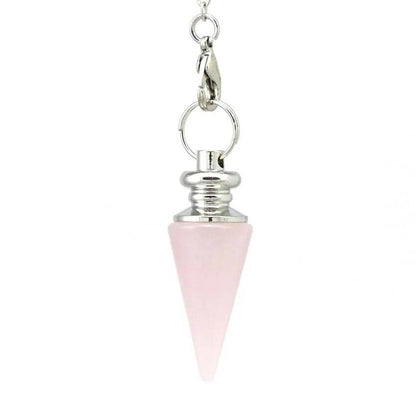 Healing Crystal Stone Cone Pendant - Natural Amethyst &amp; Rose Quartz Spiritual Pendulum for Dowsing &amp; Divination, Metal Color: Parallel Import