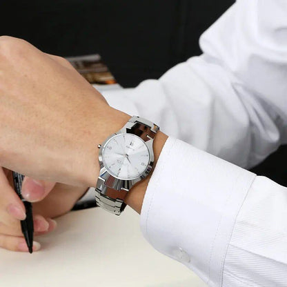 YIKAZE Business Quartz Watch, Waterproof, Stainless Steel, Luxury, Calendar, Date Function, Couple's Watch, Color: Parallel Import