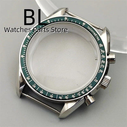 BLIGER 40mm Black PVD VK63 Watch Case with Black, Blue, Red, Green, and Silver Inserts, Acrylic Mirror, and VK63 Movement Assembly and Repair Parts; Dial Diameter: VK63 (Imported)