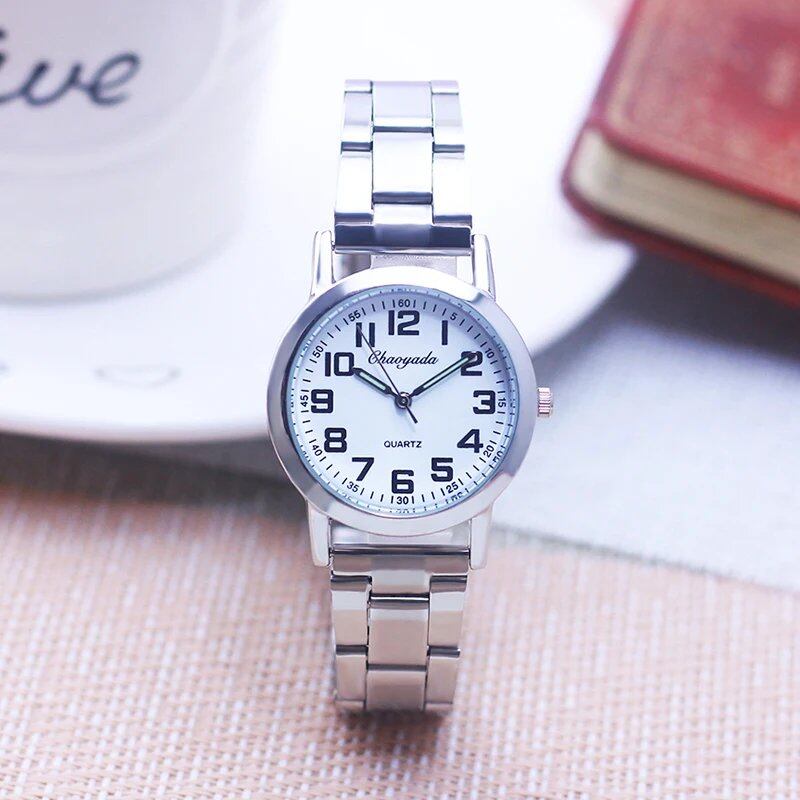 High-quality stainless steel quartz wristwatch for men and women, suitable for both young and old. Large digital dial, luminous, waterproof, perfect as a couple's gift. Color: Parallel import.
