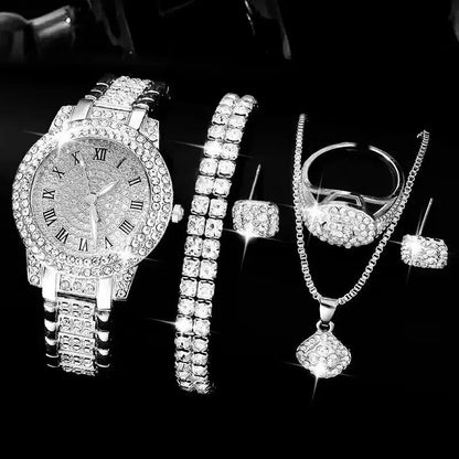 Set of 6 Luxury Women's Watches, Elegant Alloy Case, Crystal Quartz Movement, Rhinestone Bracelet, Montre, Gift, Parallel Import