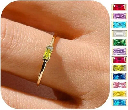 Sparkling 12-Color Birthstone Ring, Stainless Steel, Gold Plated, Zircon, Zodiac Sign, Women's Jewelry, Birthday Gift, Parallel Import