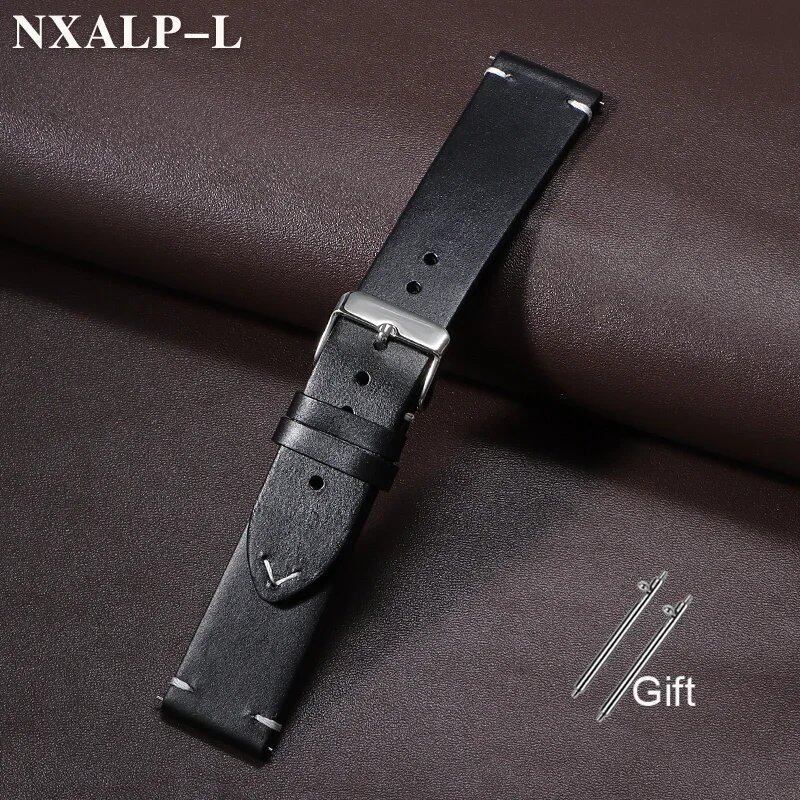Quick-Release Calf Leather Watch Strap, 18mm, 19mm, 20mm, 21mm, 22mm, 24mm, Oil-Waxed, Cowhide Leather, Men's, Women's, Business, Wristband, Accessory, Band Color: mm, Parallel Import