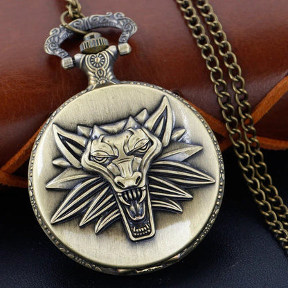 Bronze Antique Western Werewolf Embossed Quartz Pocket Watch, Vintage Men's Fob Chain Watch, Gift for Women and Kids, Parallel Import