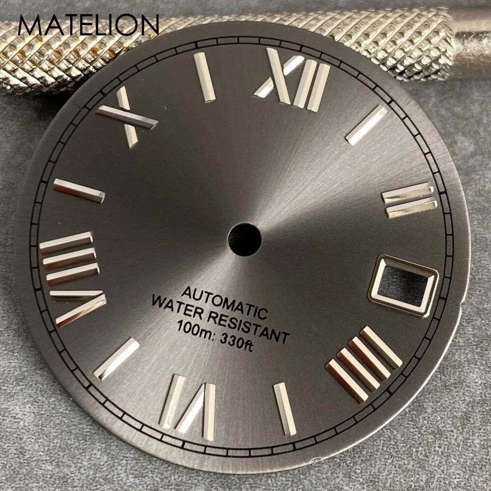 29mm Sunburst Dial Roman Dial Compatible with NH35, NH36, NH38, NH70, NH71, NH72, 4R35, and 4R36 Automatic Movement with Metallic Markers and DJ Hands (Parallel Import)