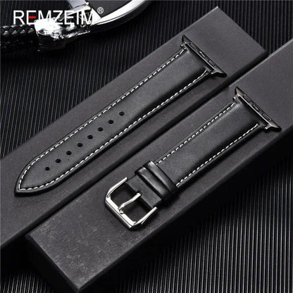 Men's Leather Business Strap for Apple Watch, Compatible with iWatch 10/9/8/7/6/5/SE/Ultra/4/3/2 (46/45/44/42/40/41/49/38mm), Band Color: mm, Parallel Import
