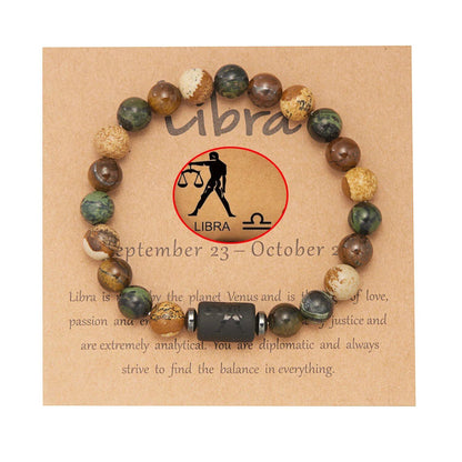 Natural Tiger Eye Beads 12 Zodiac Sign Bracelet for Men and Women, featuring Aries, Taurus, and Virgo. Metal Color: BR23Y0501 - Parallel Import