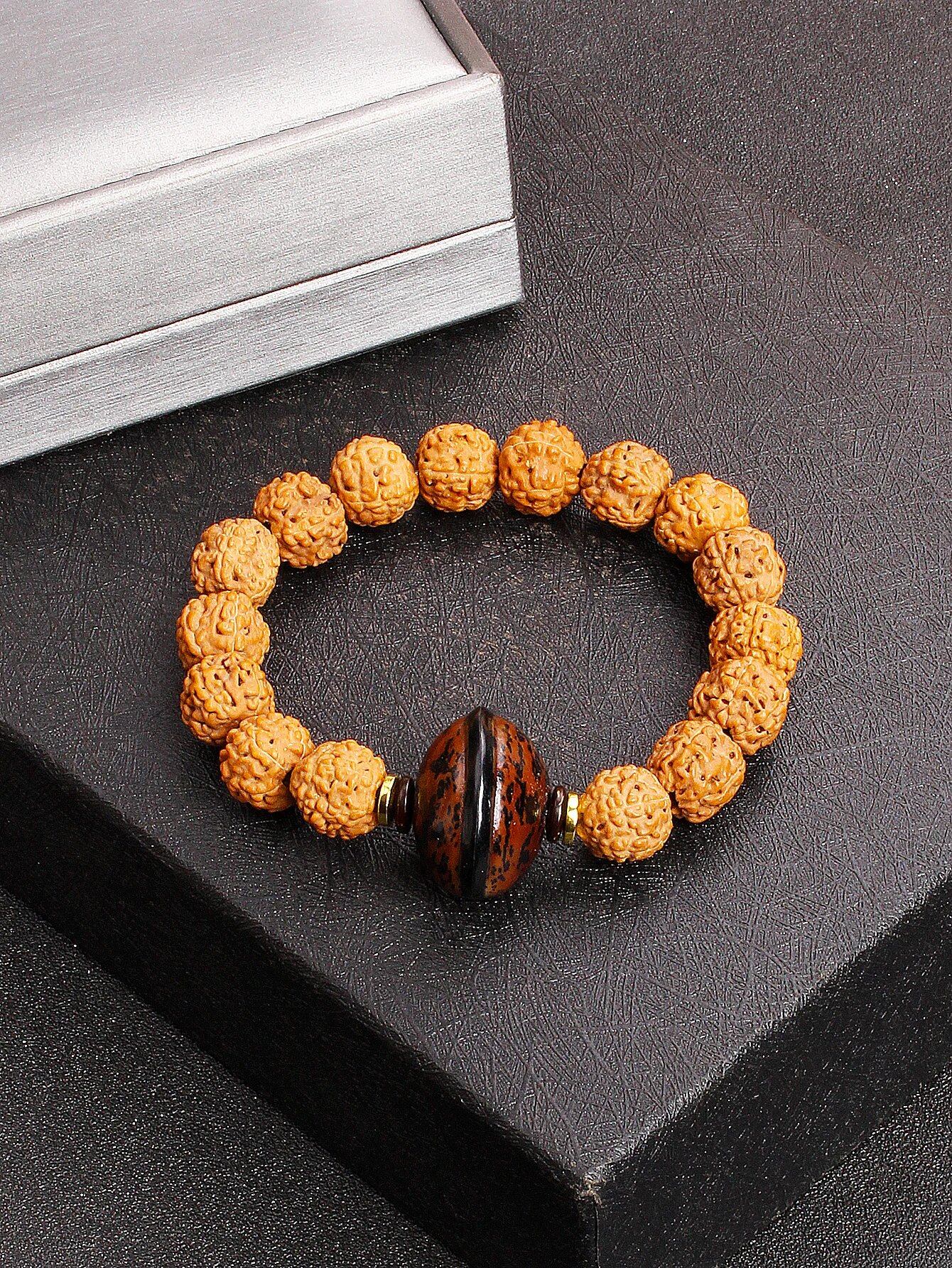 12mm Vajra Bodhi Rudraksha Bracelet with Red Tiger Eye and Aquamarine (Protection, Courage, Calmness, Mental Energy, Harmony) Length: 12mm (Parallel Import)