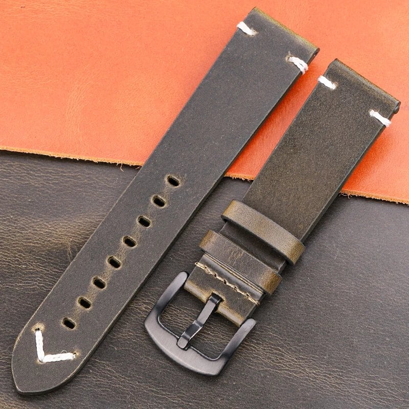 Genuine Oil Wax Leather Watch Band, Handcrafted Cowhide Leather Strap for Men and Women, 18mm, 20mm, 22mm, 24mm, Quick Release, Vintage Belt, Accessory, Band Color: mm, Parallel Import