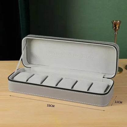 Brand new 6/8-drawer portable leather watch box with zipper, lightweight men's watch case, and jewelry storage. Color: JT-1. Imported.