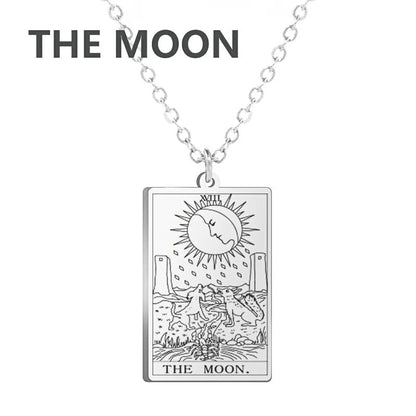Stainless Steel Classic Tarot Card Pendant Necklace, Major Arcana, Gypsy Tarot, Divination Necklace, Jewelry, Mother's Day Gift, Parallel Import