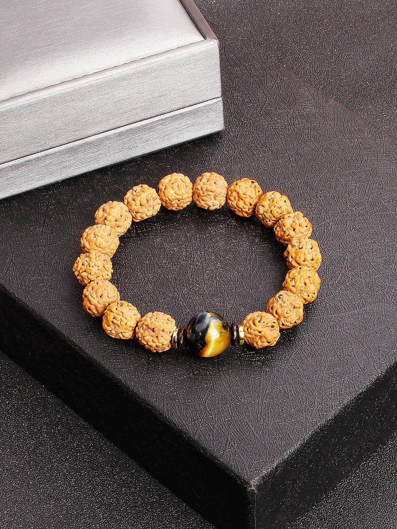 12mm Vajra Bodhi Rudraksha Bracelet with Red Tiger Eye and Aquamarine (Protection, Courage, Calmness, Mental Energy, Harmony) Length: 12mm (Parallel Import)