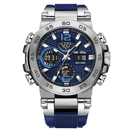 WECOOL Dual Display Digital Watch W-822, 50M Water Resistant, Alarm Clock, Luminous, Men's Watch, Color: Dark Blue; Imported