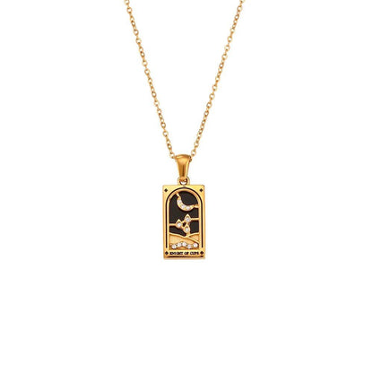 2022 Color-Resistant Colorful Tarot Necklace with Zircon Star, Moon, Sun, Lovers, Magician, Knight, and Empress Pendants for Women, 40cm Long; Metal Color: Parallel Import