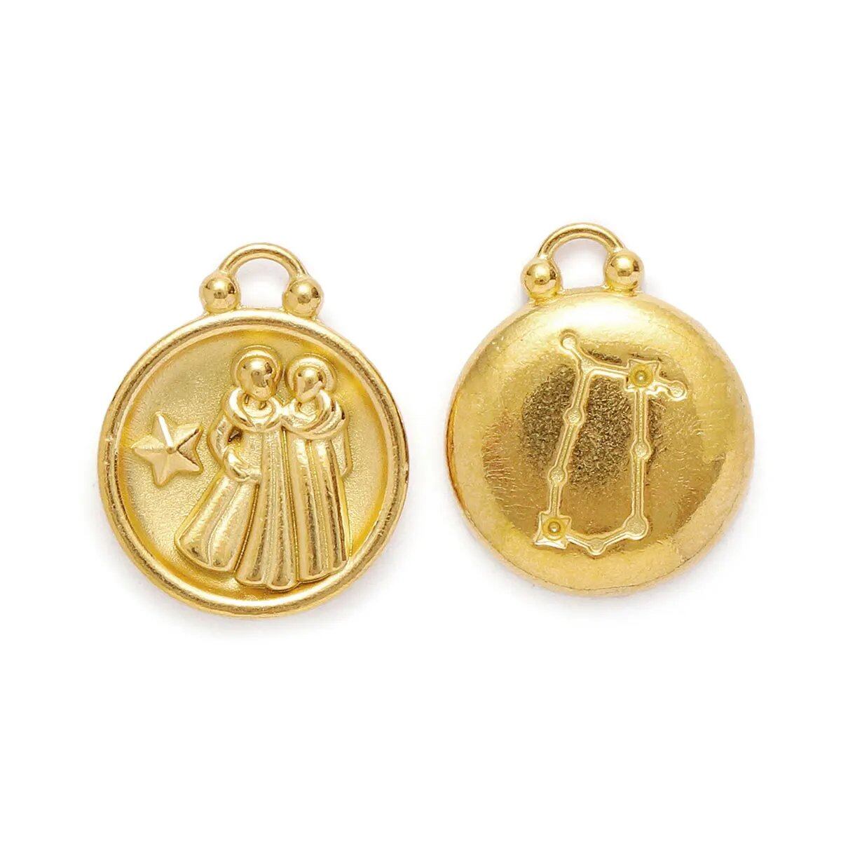 Set of 5 Stainless Steel Zodiac Charms, Round Zodiac Pendants, DIY Jewelry Making Supplies, Wholesale, Metal Color: XF500-x5, Parallel Import