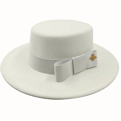 Winter Bowtie Fedora Hat with Textured Surface, Flat Top, and Elastic Band. Red. Men's and Women's Jazz Hat. Sizes: 56-58cm. Ships from: Parallel Import.