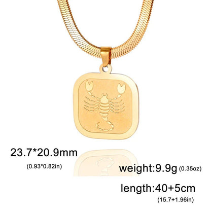 Women's 12 Zodiac Signs Necklace, Stainless Steel, Horoscope, Zodiac Pendant, Medallion, Snake Chain, Birthday Jewelry, "My Shape," 50cm Long; Metal Color: Parallel Import