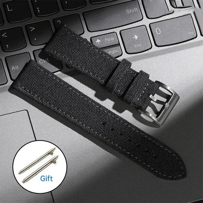 Quick Release Watch Strap for Men and Women, Nylon and Leather Band, Universal Military Fabric Leather Wristband, Army Sport Bracelet, 20mm/22mm Band Color: mm; Ships from: Parallel Import