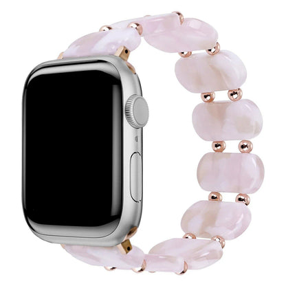 Resin Apple Watch Band, 46mm, 41mm, 42mm, 45mm, 49mm, Compatible with iWatch Series 10, 9, 8SE, 6, 5, 46mm, 41mm, 42mm, 45mm, 49mm, Women's, Elastic Ring Strap with Metal Beads, Band Color: mm, Parallel Import