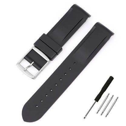 New 20mm Bent End Rubber Watch Strap for Omega Moonwatch, Joint Constellation, Men's Waterproof Sports Watch Band, Band Color: 20mm; Band Width: 20mm, Parallel Import