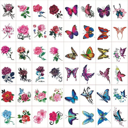 10/20/30/50 Sheets of Waterproof Temporary Tattoo Stickers, Removable Body Art, Butterfly and Flower Designs for Men and Women, Stylish, Imported