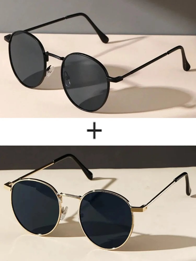 1/2-Piece Unisex Metal Round Frame Vintage Y2K Casual Sunglasses for Outdoors, Everyday Use, Vacation, Driving, and Clothing Accessories, Lens Color, Parallel Import