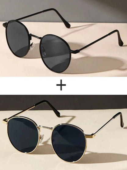 1/2-Piece Unisex Metal Round Frame Vintage Y2K Casual Sunglasses for Outdoors, Everyday Use, Vacation, Driving, and Clothing Accessories, Lens Color, Parallel Import