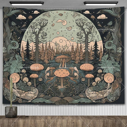 Mushroom Tapestry, Botanical Bohemian Floral, Spiritual Room Decor, Stylish Party Backdrop, Yoga Blanket for Bedroom, Size: Parallel Import