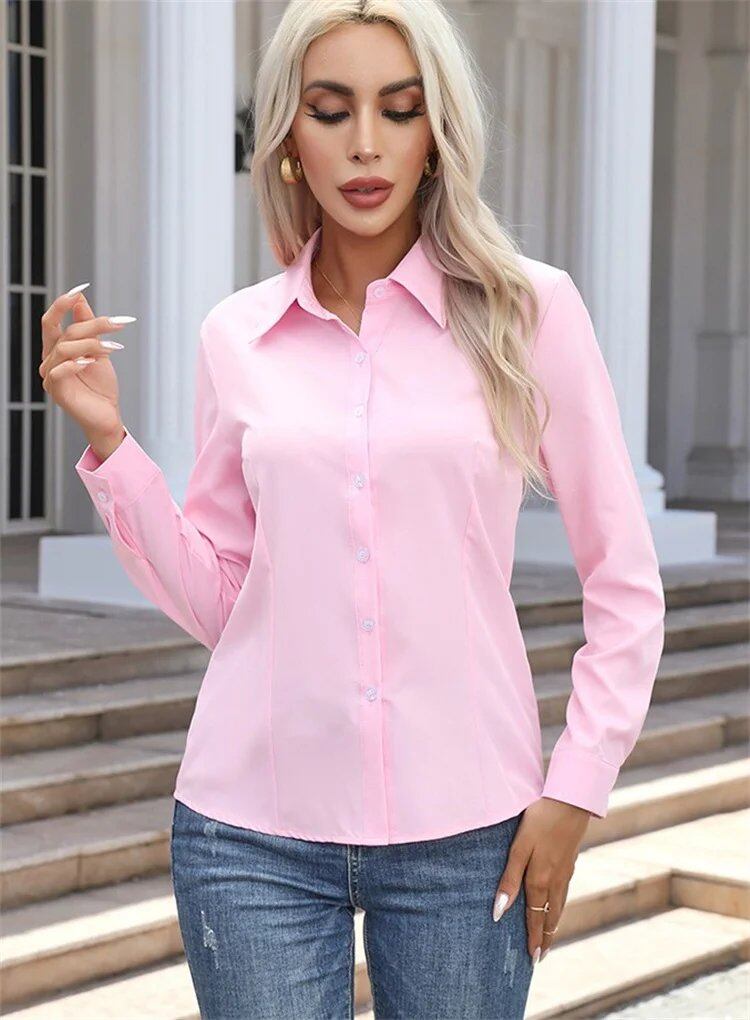 [Clearance] Women's Spring/Autumn Style Blouse Shirt, Casual, Long Sleeve, Turn-Down Collar, Solid Color, Size: Parallel Import