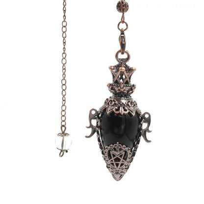 Large Natural Stone Pendant, Crystal Pendulum, Divination, Black Obsidian, Amethyst, Lapis Lazuli, Pink Quartz, Reiki, Spiritual, Pendulum, X210, Metal Color: Parallel Import